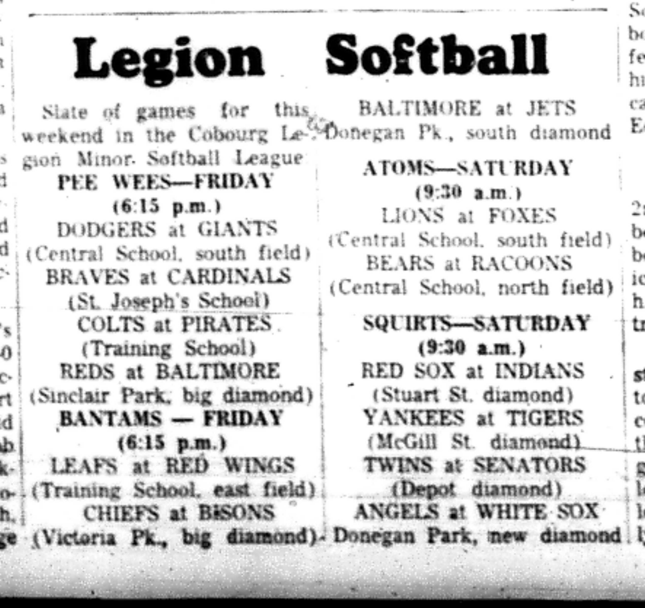 1966-06-07 Softball -Boys -CLMSL Schedule