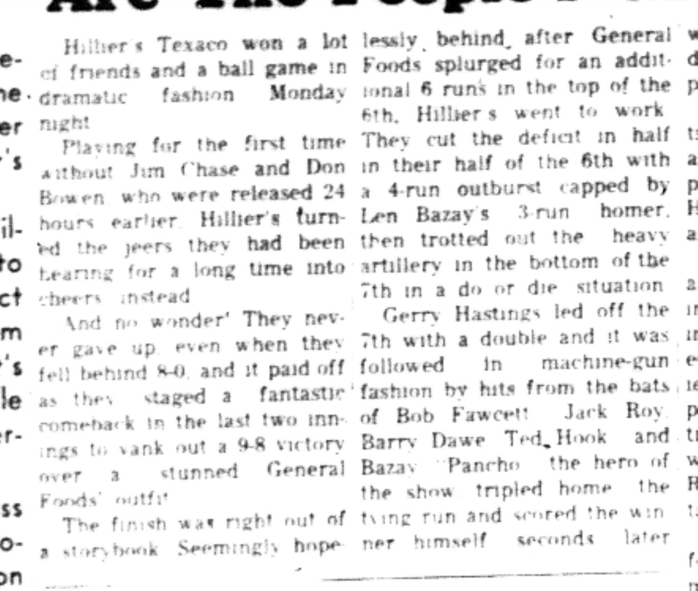 1966-06-07 Softball -Men -CMSL-Hilliers vs General Foods-B