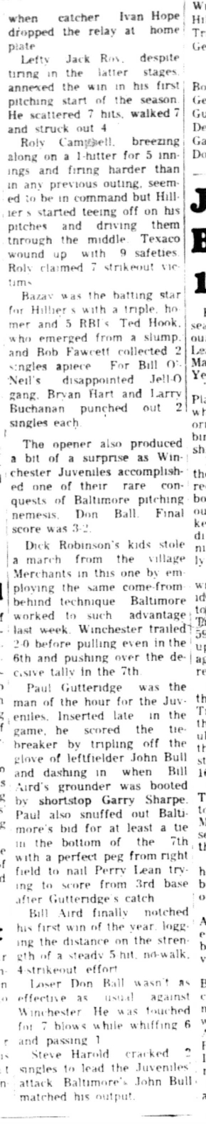 1966-06-07 Softball -Men -CMSL-Hilliers vs General Foods-C