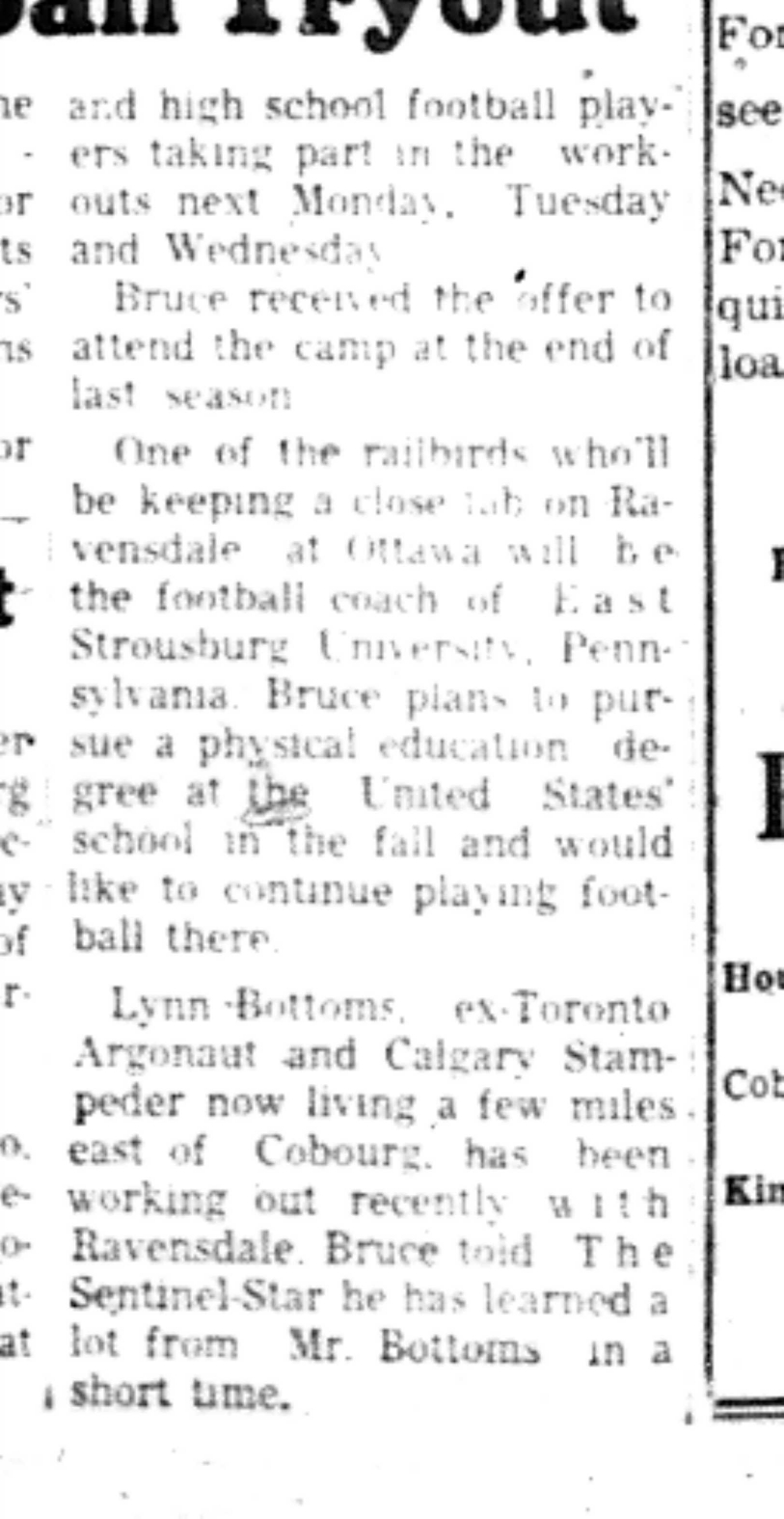 1966-06-15 Football -Men -Cobourg Player Tries Out For Ottawa Team-C
