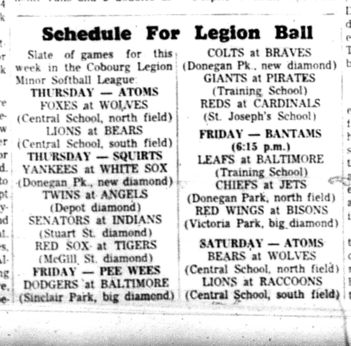 1966-06-22 Softball -Boys -CLMSL Schedule