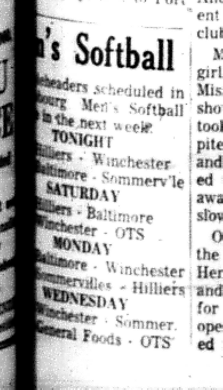 1966-06-22 Softball -Men -CMSL Schedule