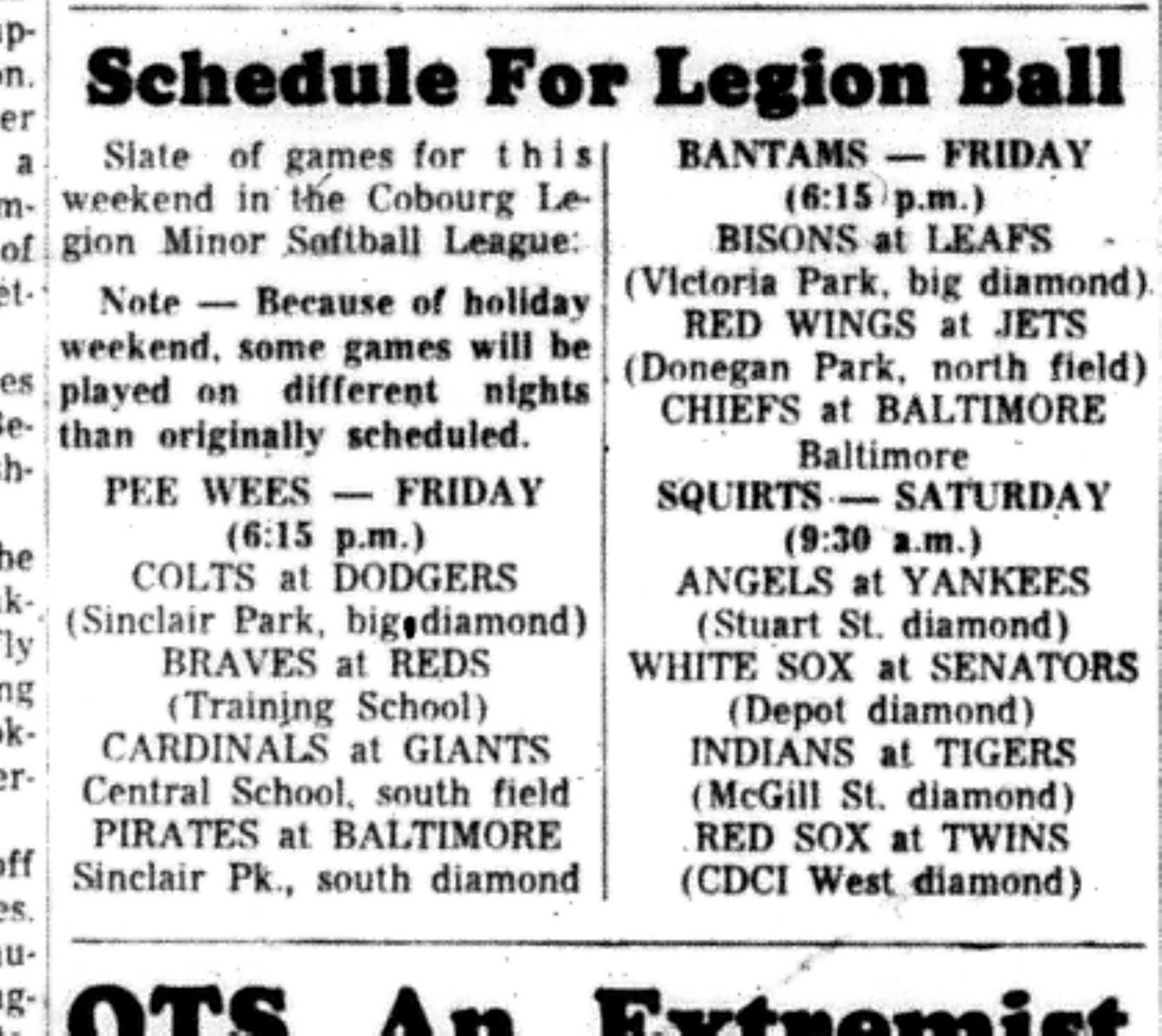 1966-06-29 Softball -Boys -CLMSL Schedule