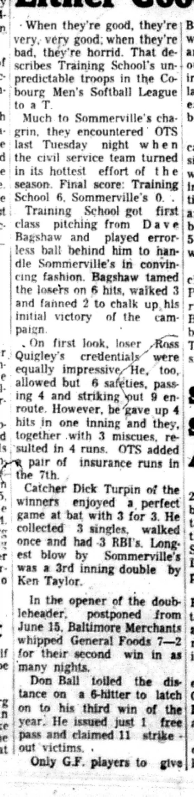 1966-06-29 Softball -Men -CMSL-Sommerville vs Training School-B