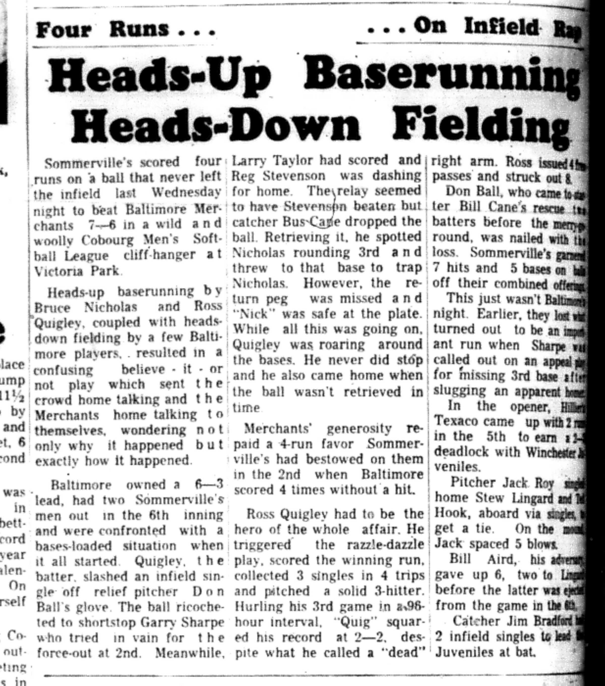 1966-06-29 Softball -Men -CMSL-Sommervilles vs Baltimore