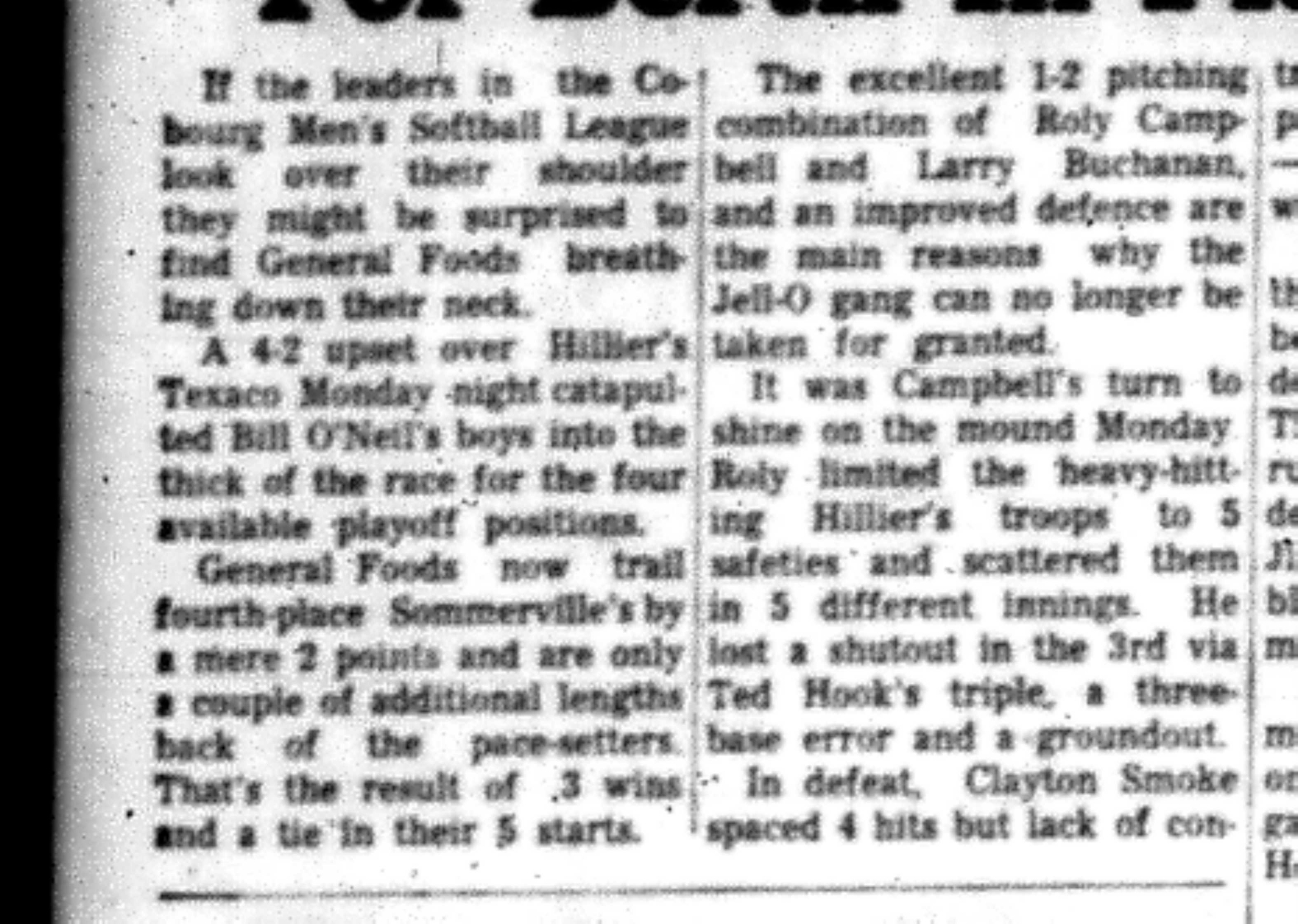 1966-07-06 Softball -Men -CMSL-General Foods vs Hilliers-B