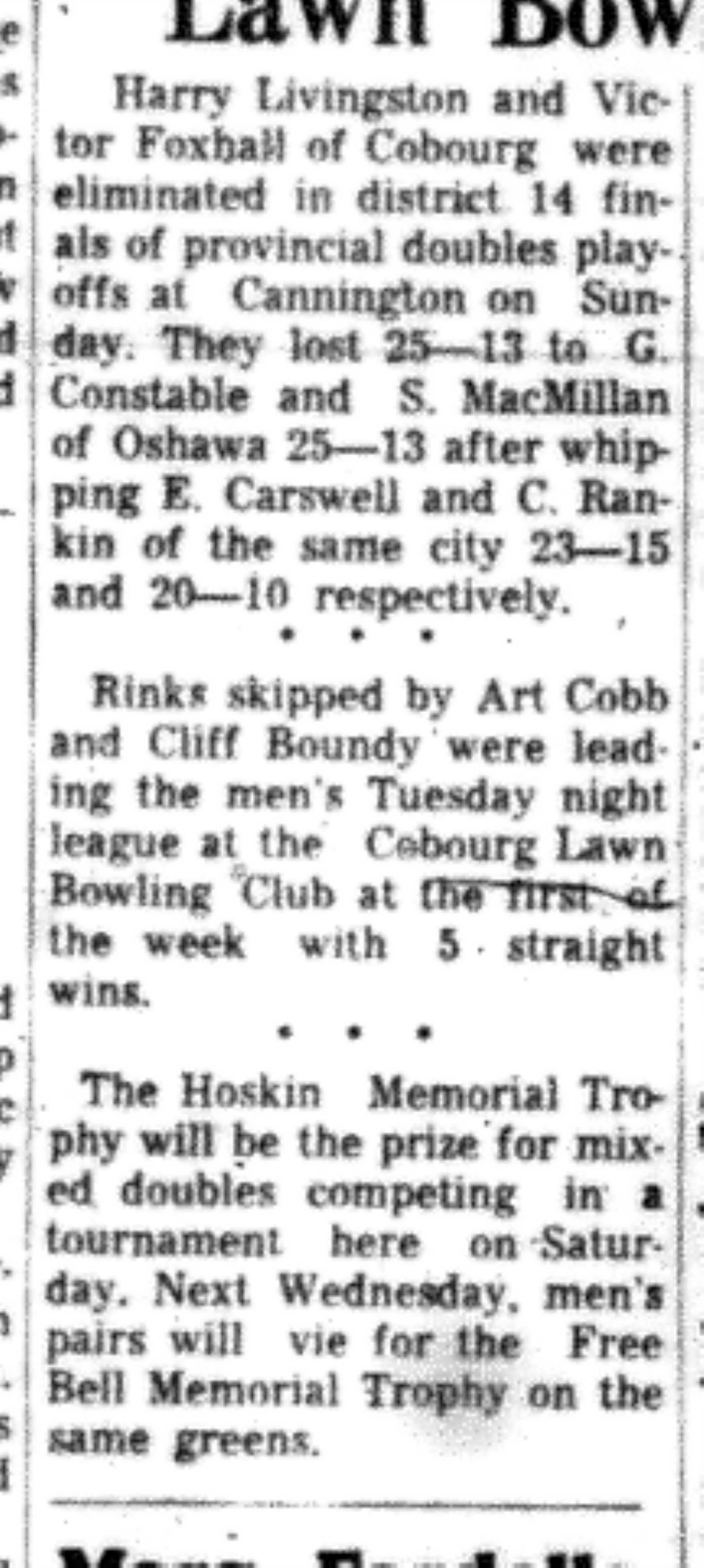 1966-07-13 Lawn Bowling -Mixed -Lawn Bowling Club Results-B