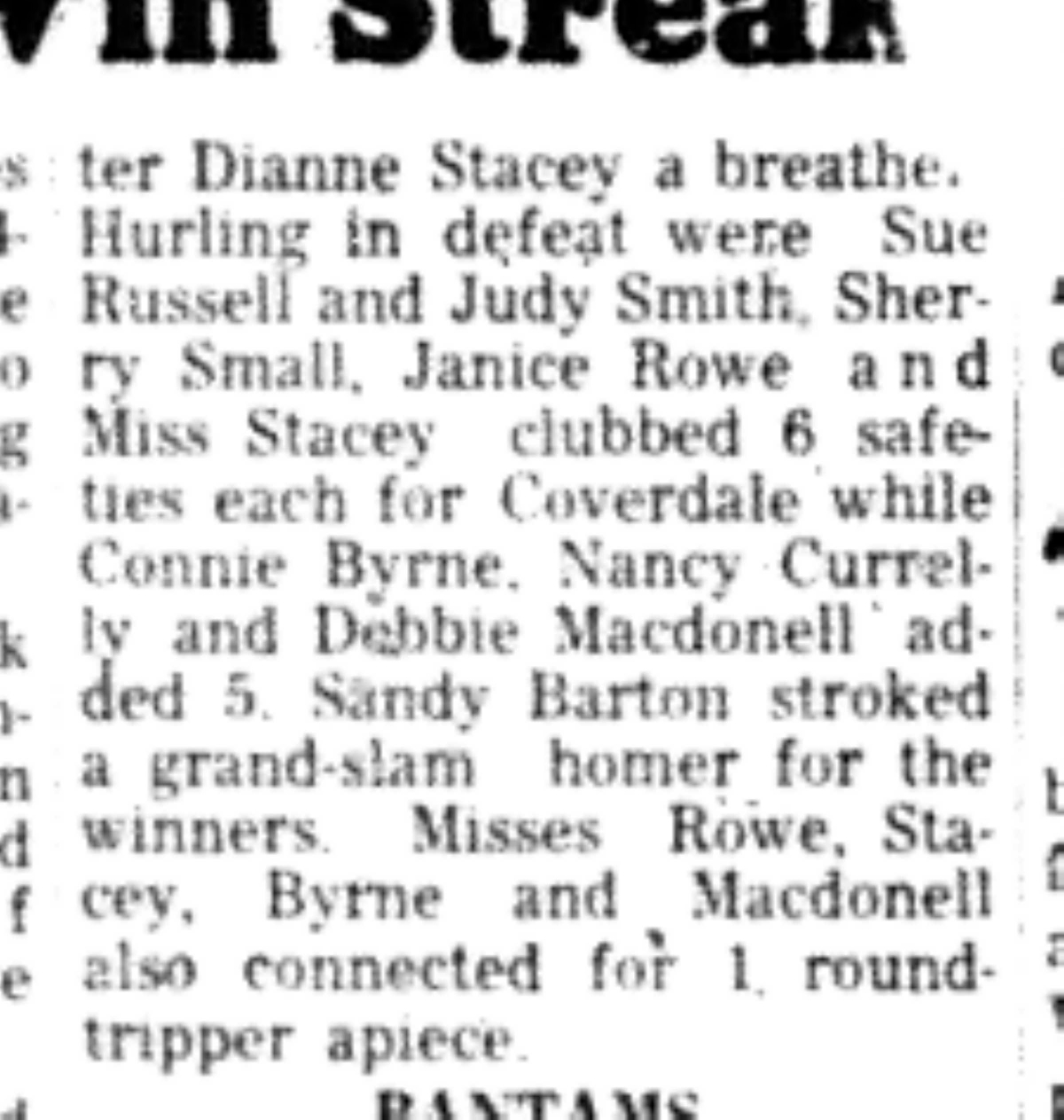 1966-07-13 Softball -Girls -CDGSL-Sinclair Girls On Win Streak-C