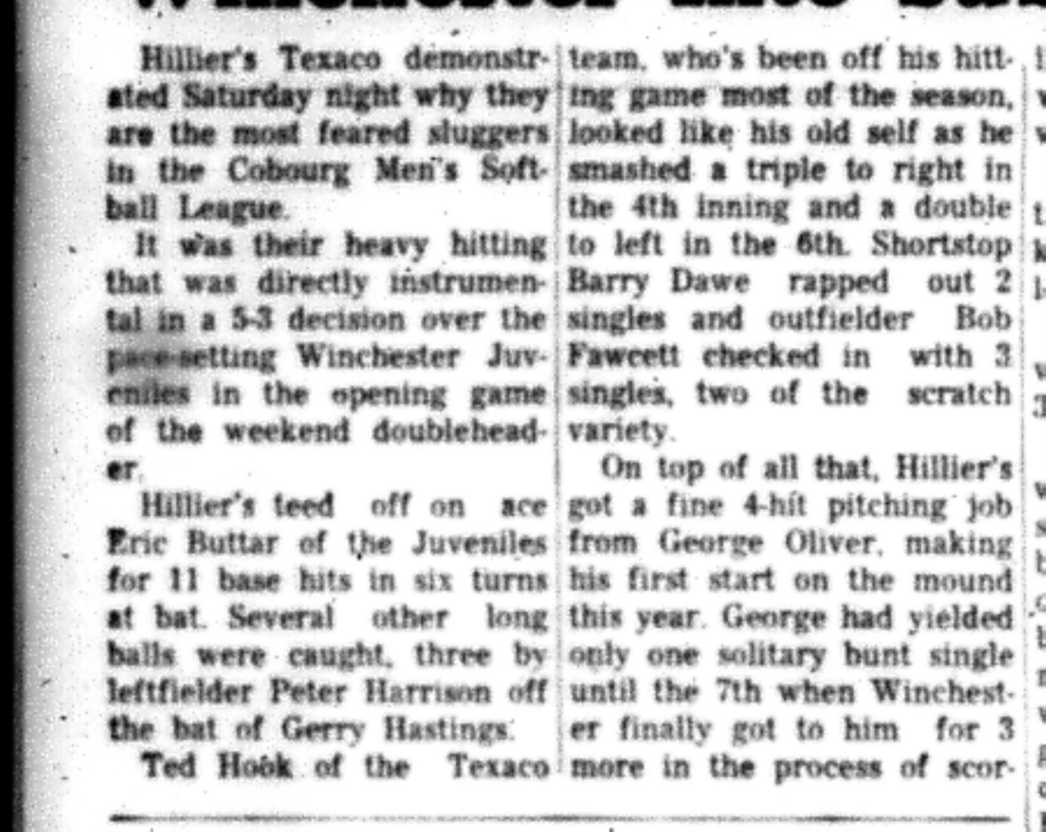 1966-07-13 Softball -Men -CMSL-Hilliers vs Winchester-B