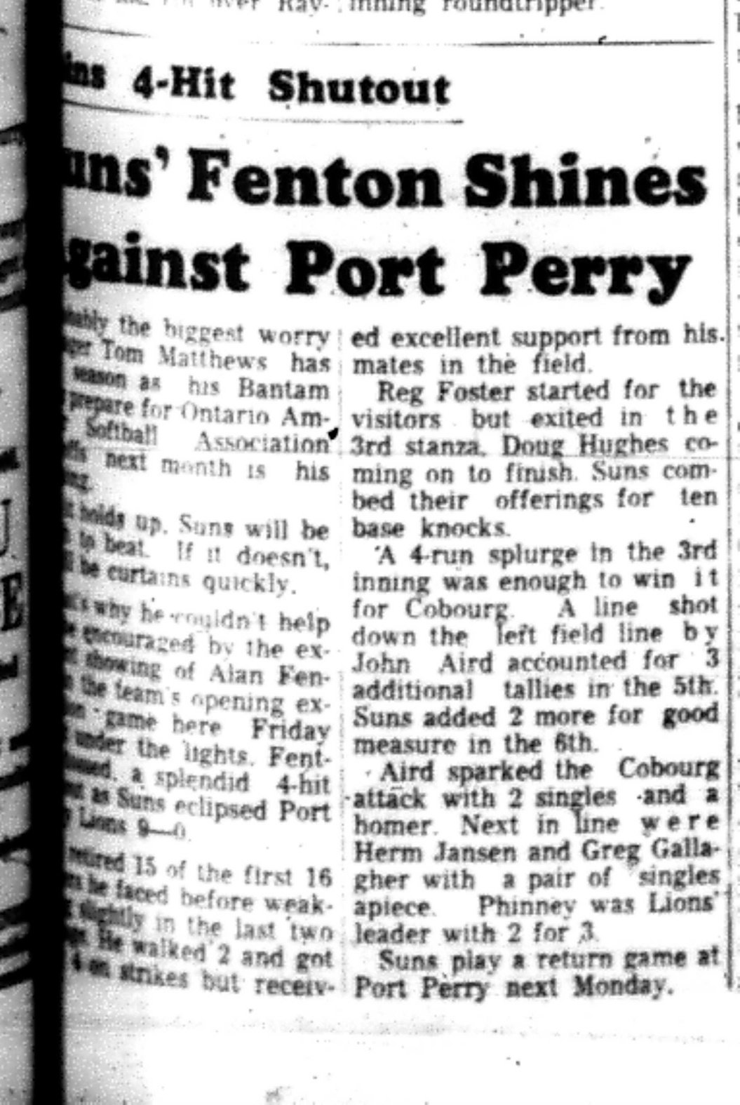 1966-07-13 Softball -Men -Cobourg vs Port Perry