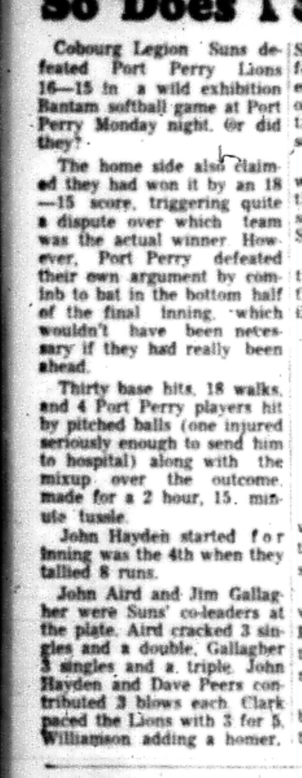1966-07-20 Baseball -Boys -Cobourg vs Port Perry-B