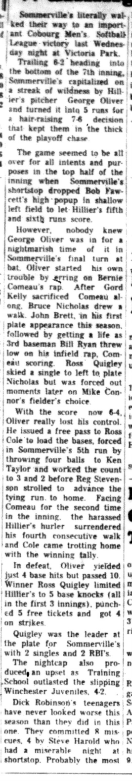 1966-07-20 Softball -Men -CMSL-Sommerville vs Hilliers-B