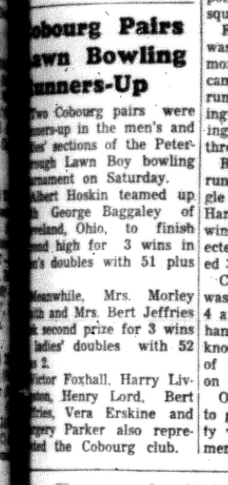 1966-07-27 Lawn Bowling -Mixed -Cobourg Pair Runner up