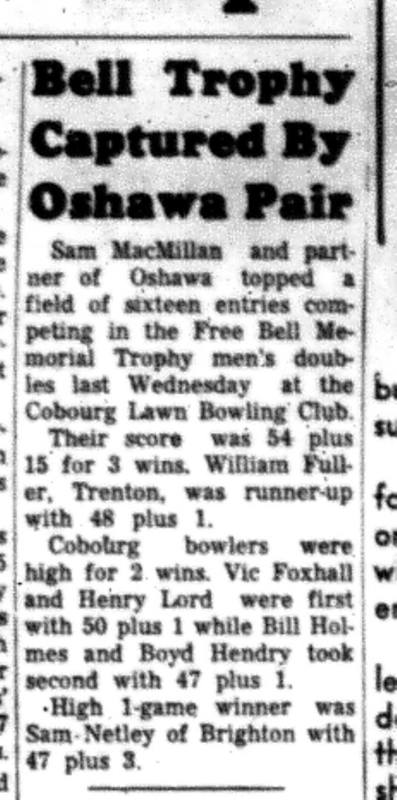 1966-07-27 Lawn Bowling -Mixed -Cobourg Trophy Captured By Oshawa