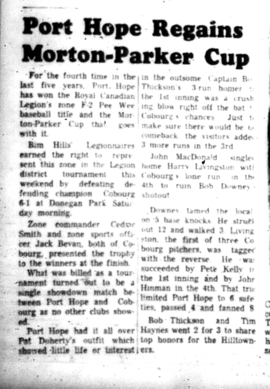 1966-08-10 Baseball -Boys -Port Hope vs Oshawa