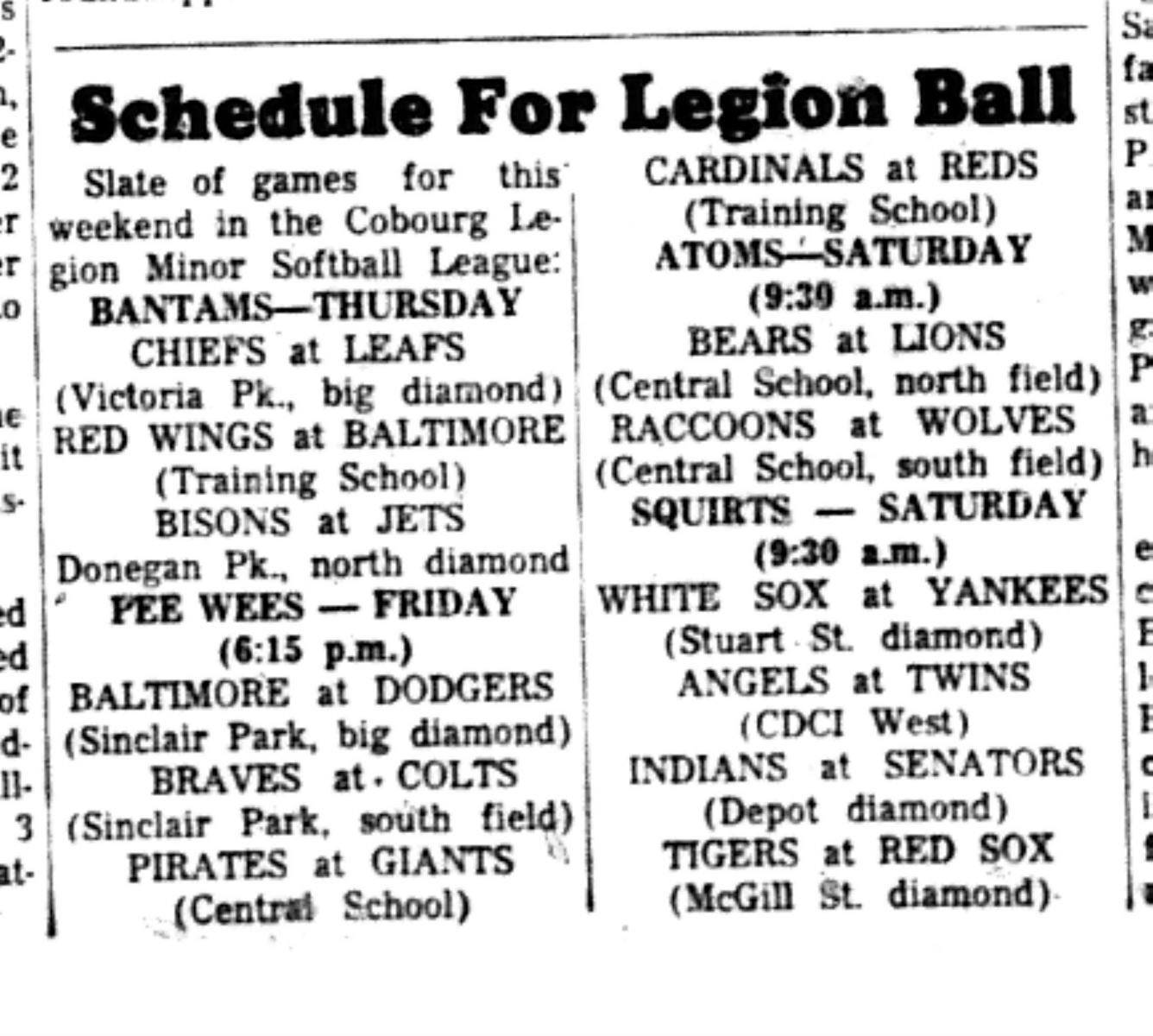 1966-08-10 Softball -Boys -CLMSL Schedule