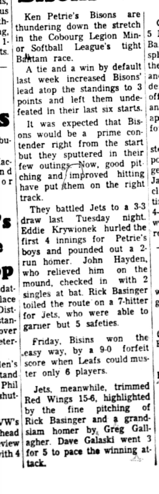 1966-08-10 Softball -Boys -CMSL-Bisons vs Jets-B