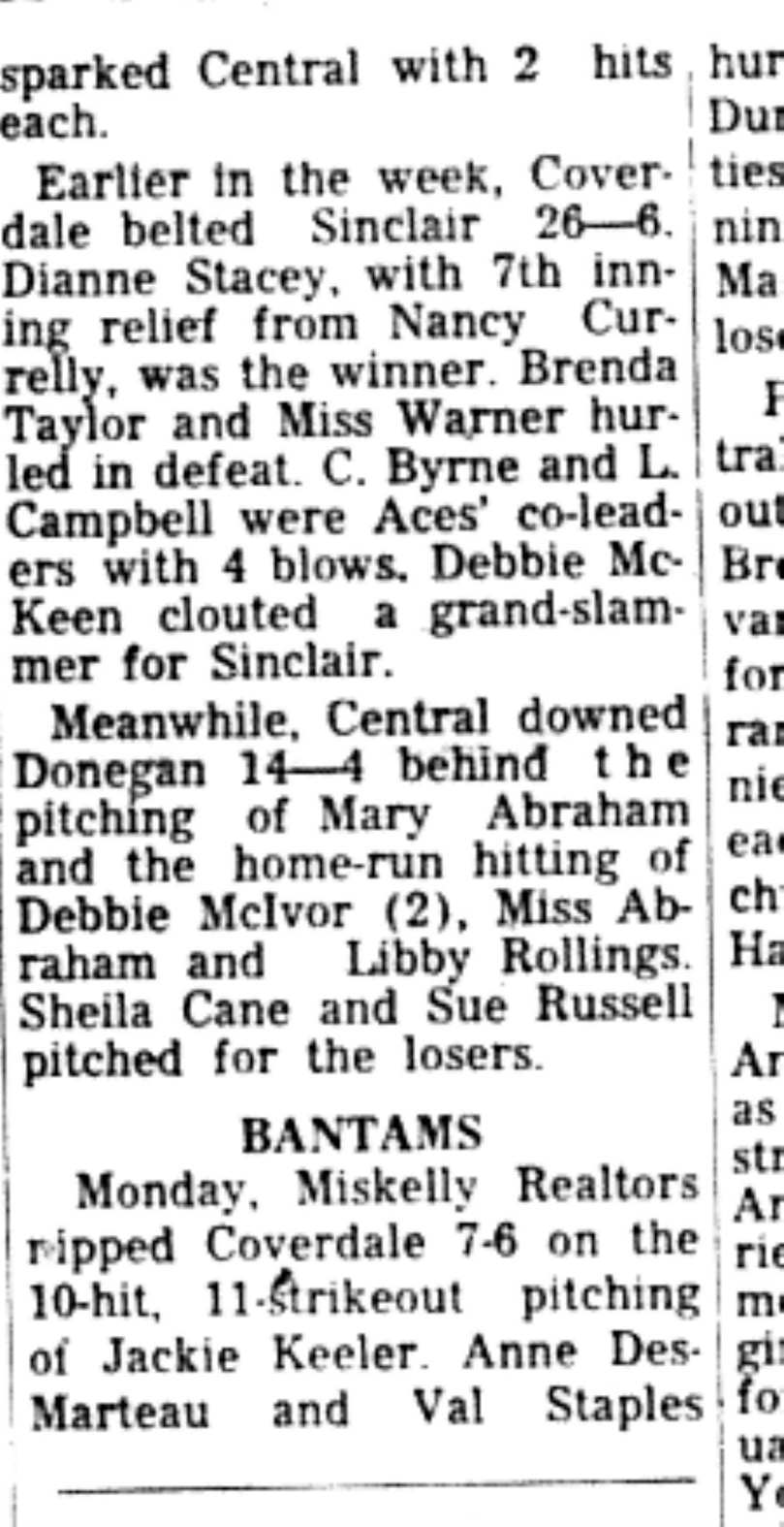 1966-08-10 Softball -Girls -CDGSL-Aces vs Central-C