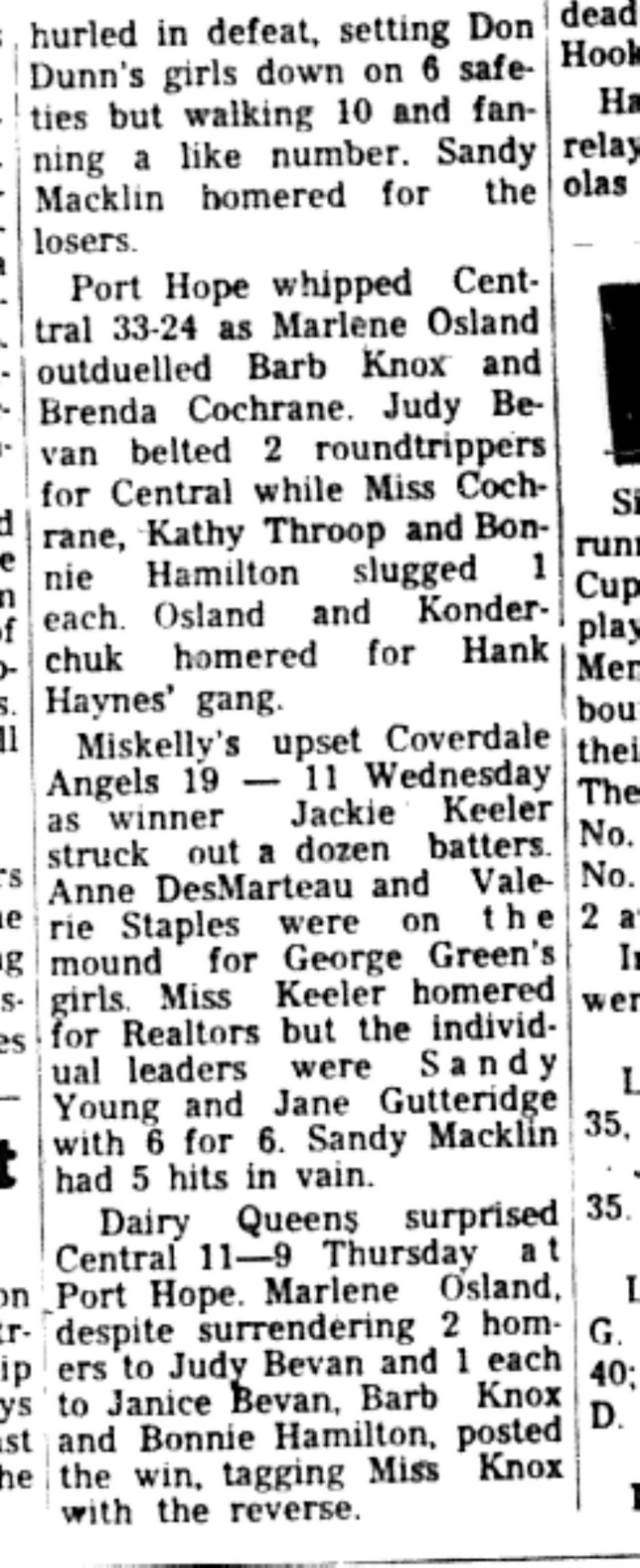 1966-08-10 Softball -Girls -CDGSL-Aces vs Central-D
