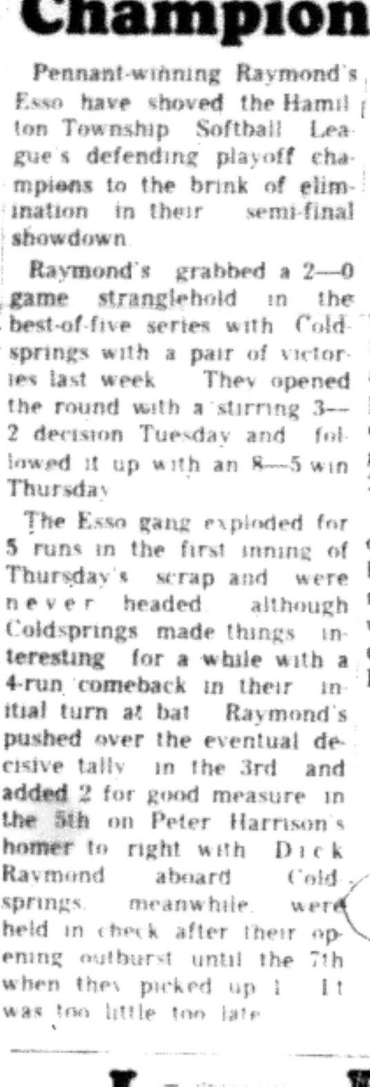 1966-08-10 Softball -Men -HTSL-Esso vs Coldsprings-B