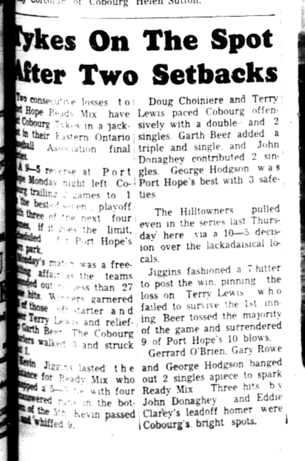 1966-08-17 Baseball -Boys -Cobourg Tykes On Losing Streak