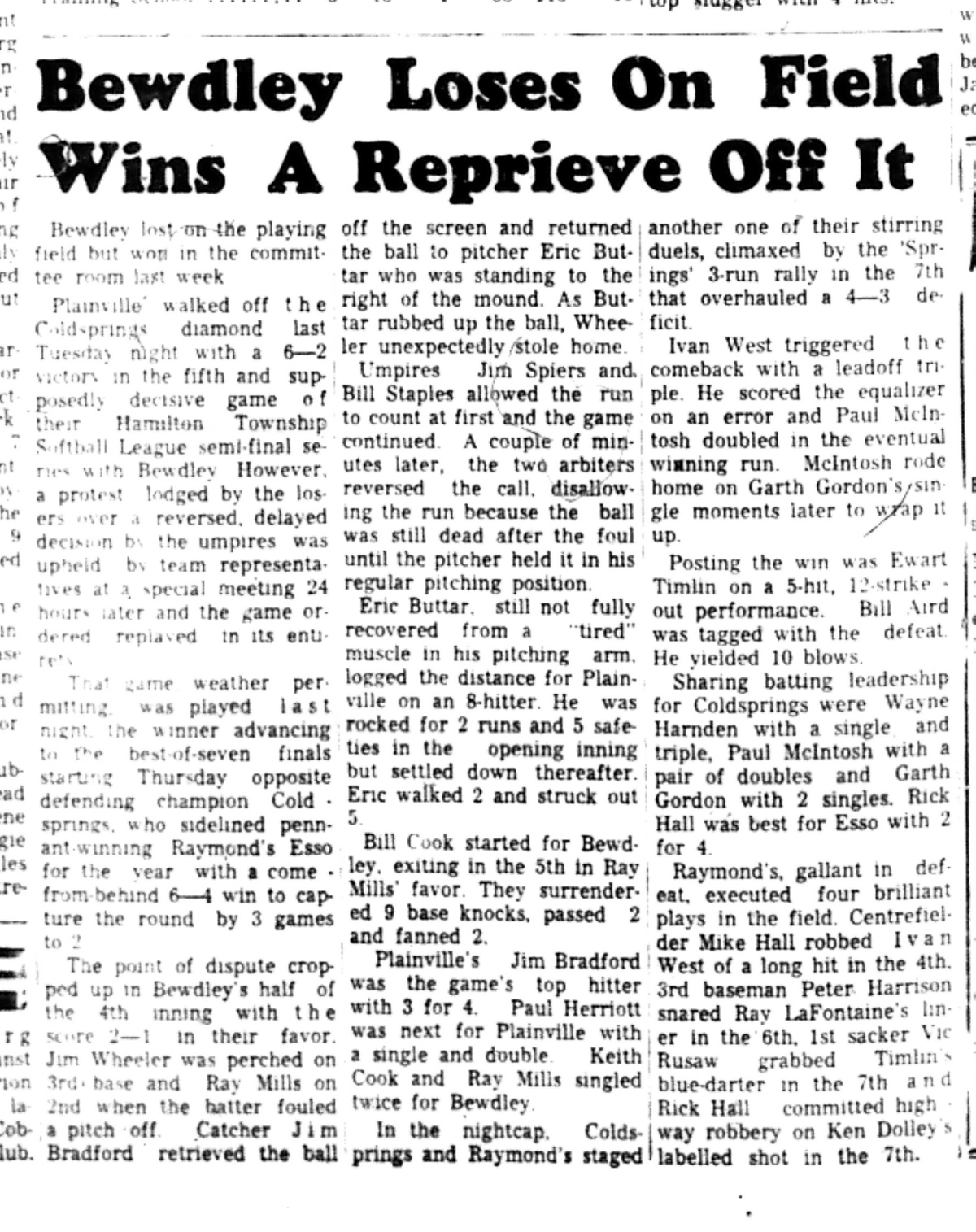 1966-08-24 Softball -Men -HTSL-Plainville vs Coldsprings