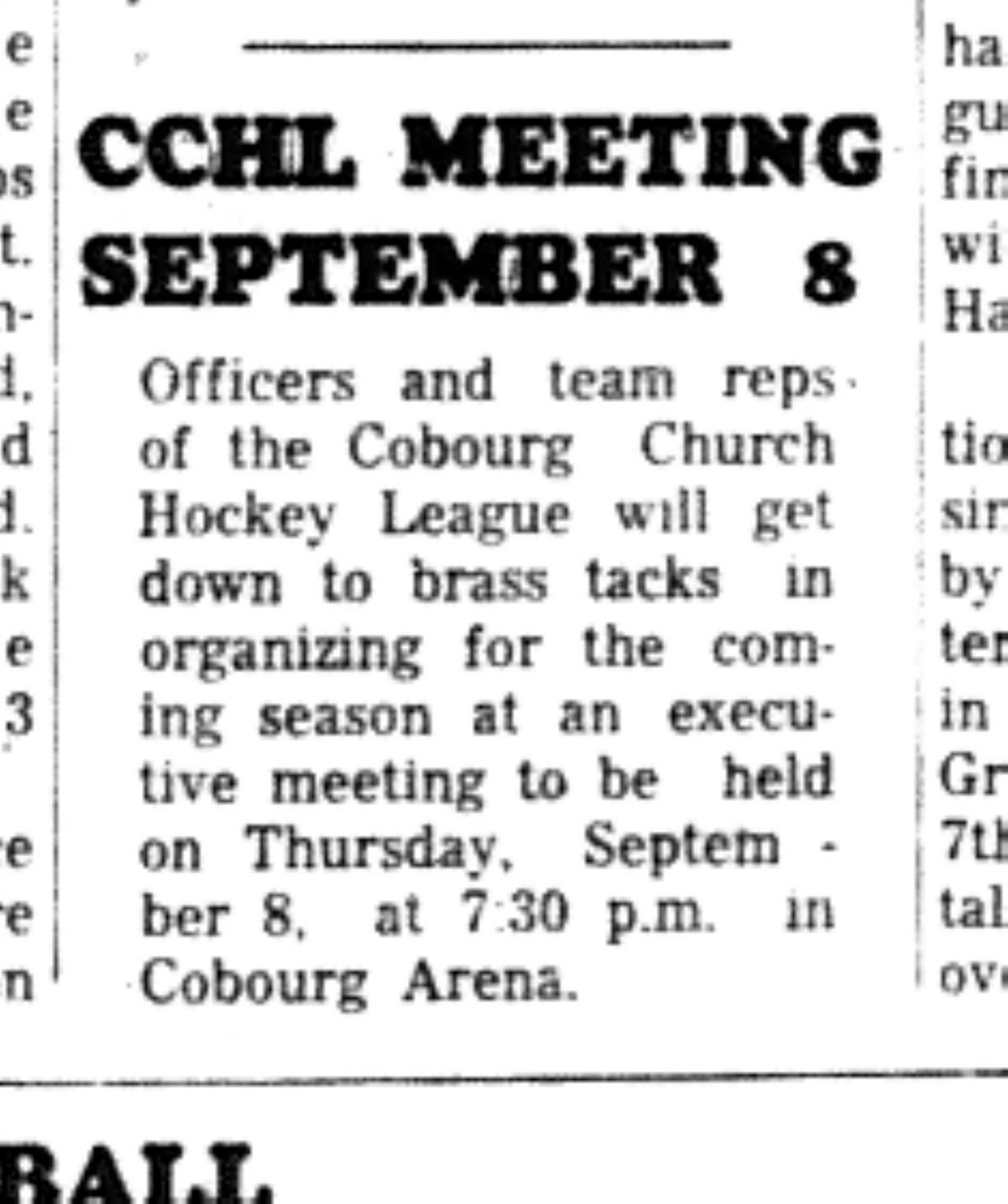 1966-08-31 Hockey -Boys -Upcoming CCHL Meeting