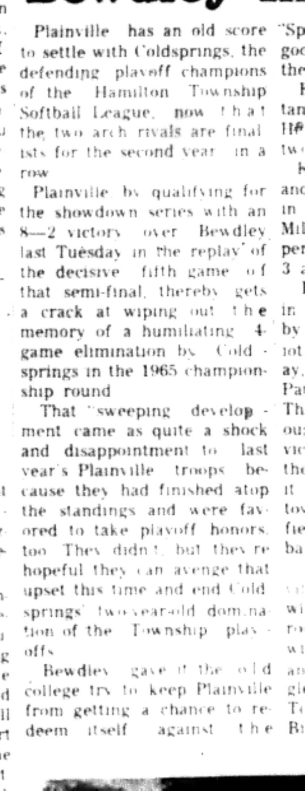 1966-08-31 Softball -Men -HTSL-Plainville vs Bewdley-B