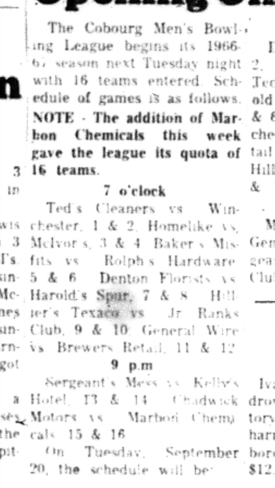 1966-09-07 Bowling -Men -Mens Loop To Open Tuesday-B