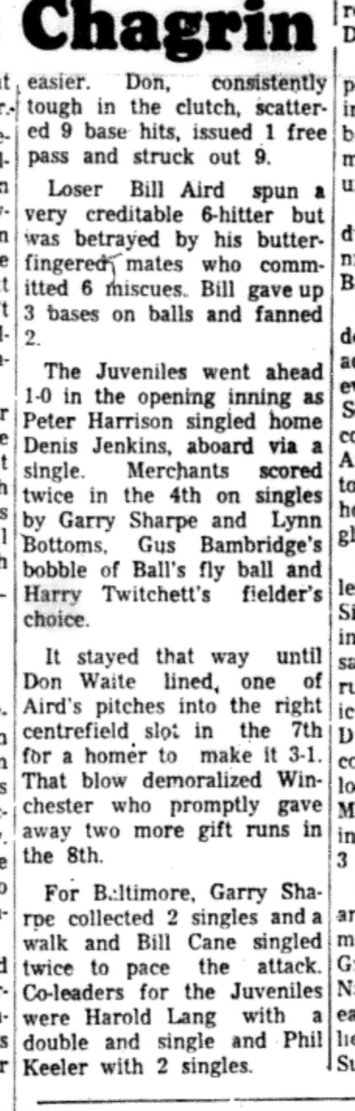 1966-09-07 Softball -Men -CMSL-Balltimore vs Winchester-D