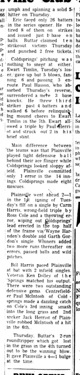 1966-09-07 Softball -Men -HTSL-Plainville vs Coldsprings-C