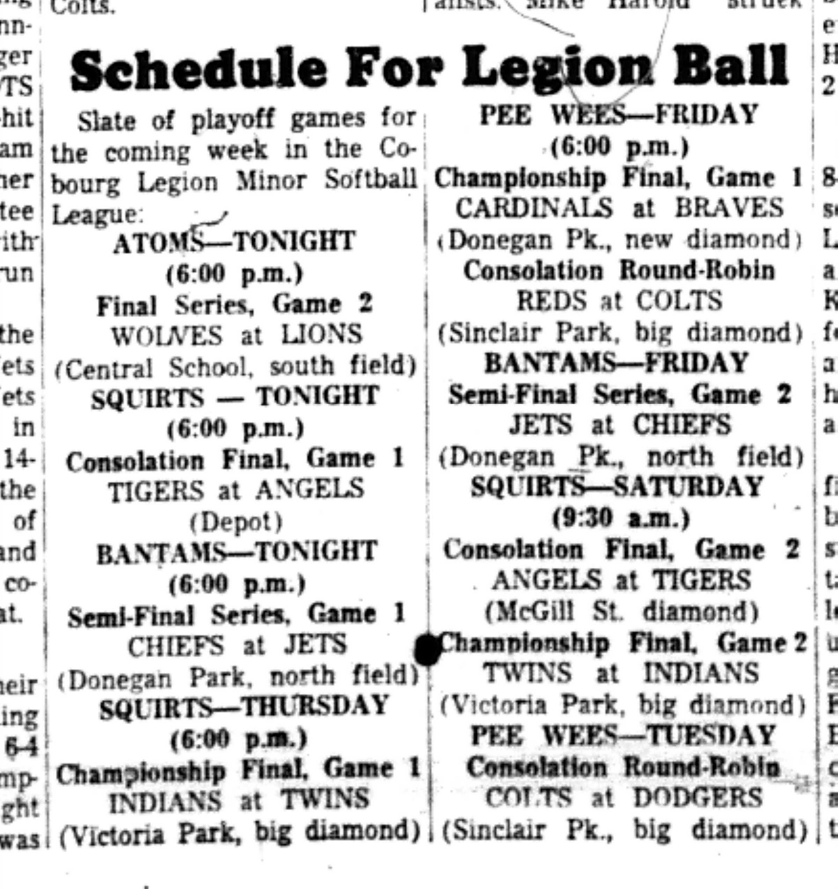 1966-09-14 Softball -Boys -CLMSL Schedule