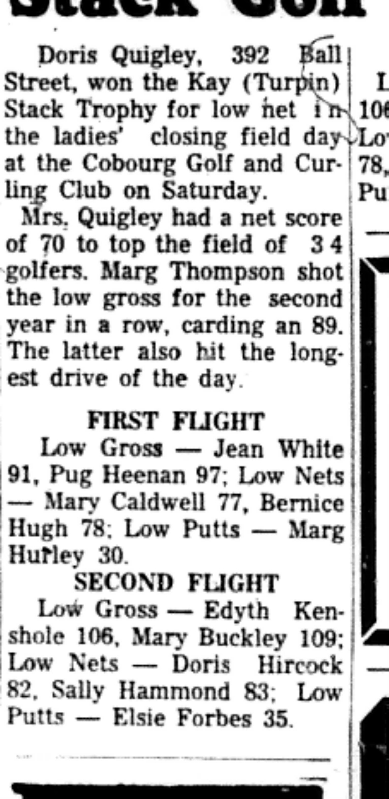 1966-09-21 Golf -Ladies -Cobourg Stack Trophy Won-B