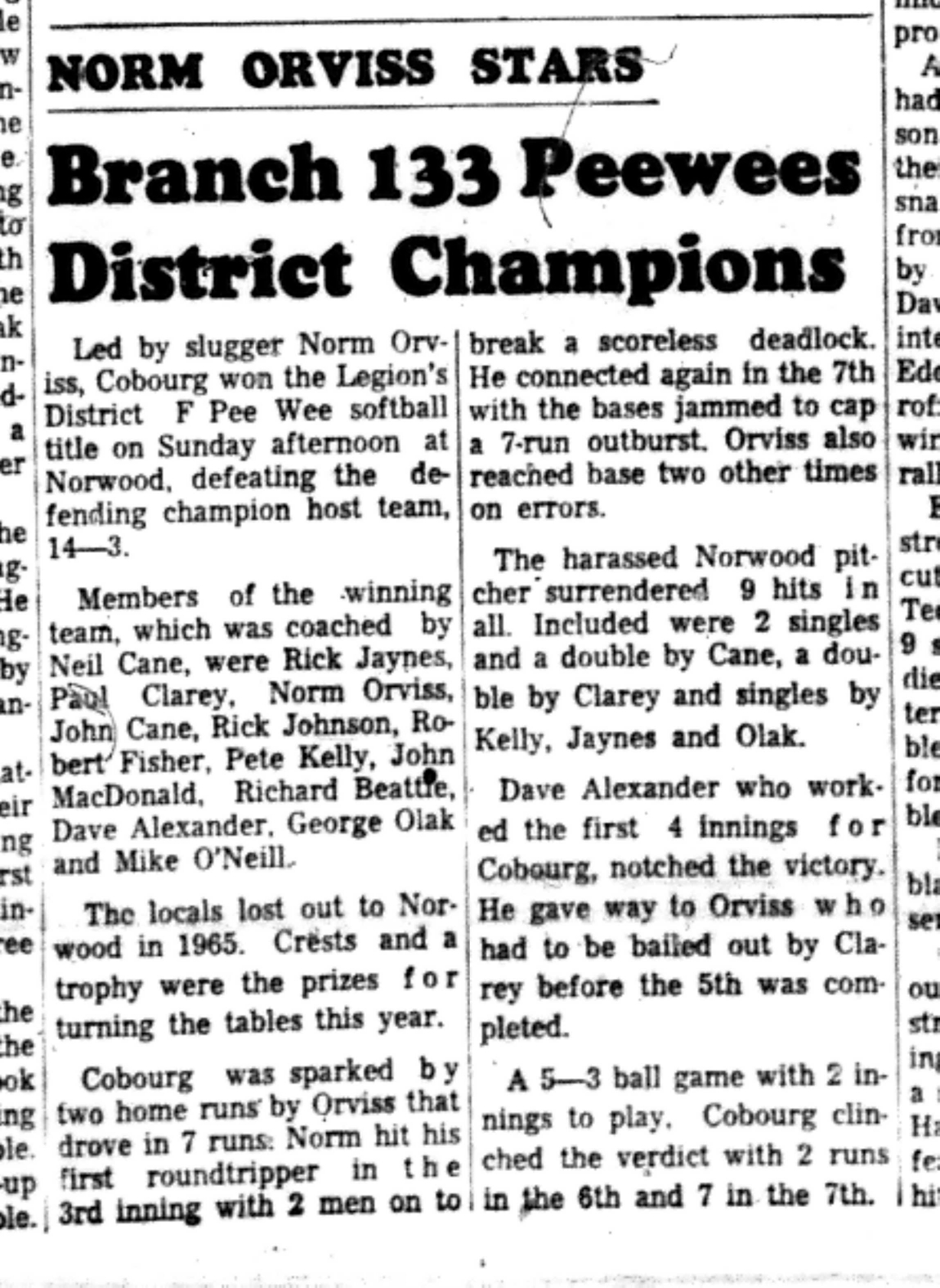 1966-09-21 Softball -Boys -Branch 133 Peewee Champions