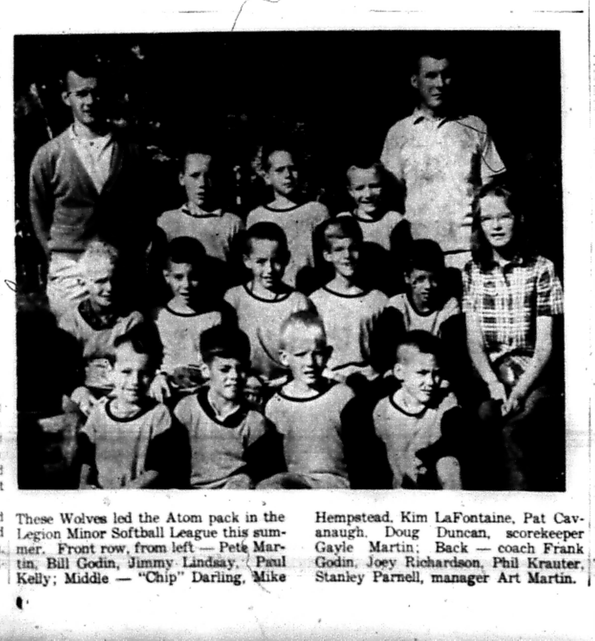 1966-09-21 Softball -Boys -CLMSL-Wolves Team Photo