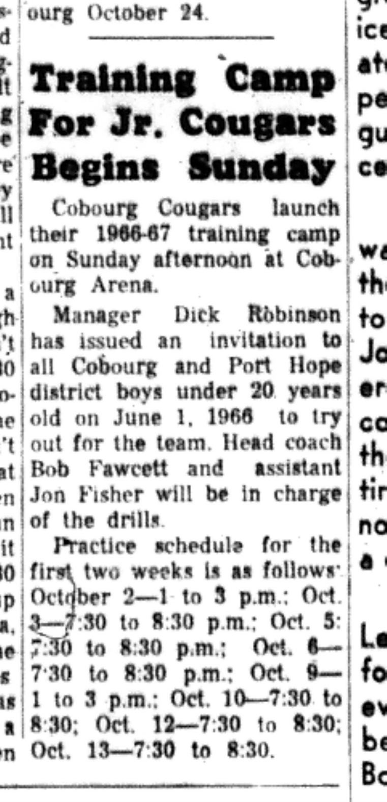 1966-09-28 Hockey -Boys -Junior Cougars Training Camp