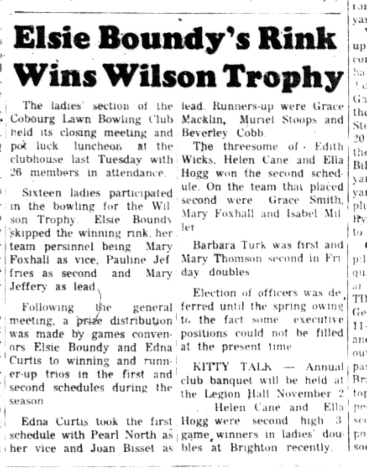 1966-10-05 Lawn Bowling -Mixed -Wilson Trophy Won