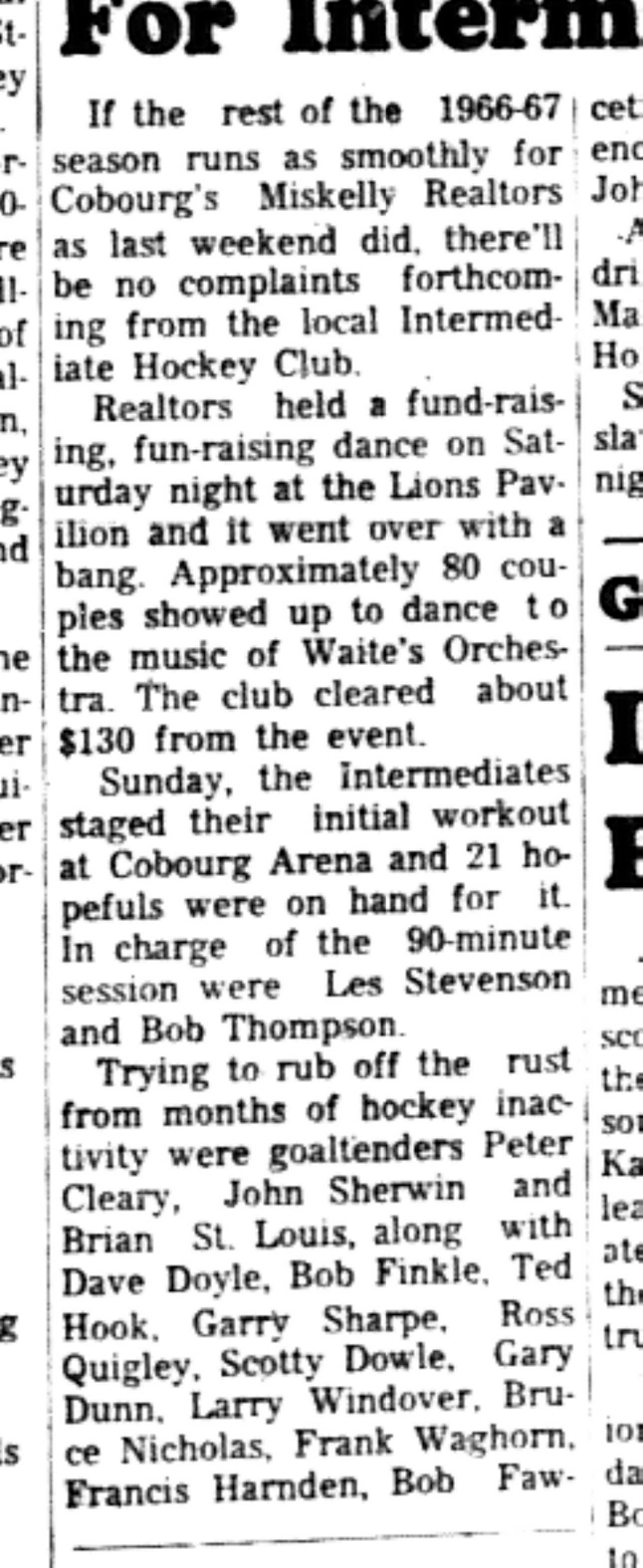 1966-10-12 Hockey -Boys -Intermediate Realtors Big Weekend-B