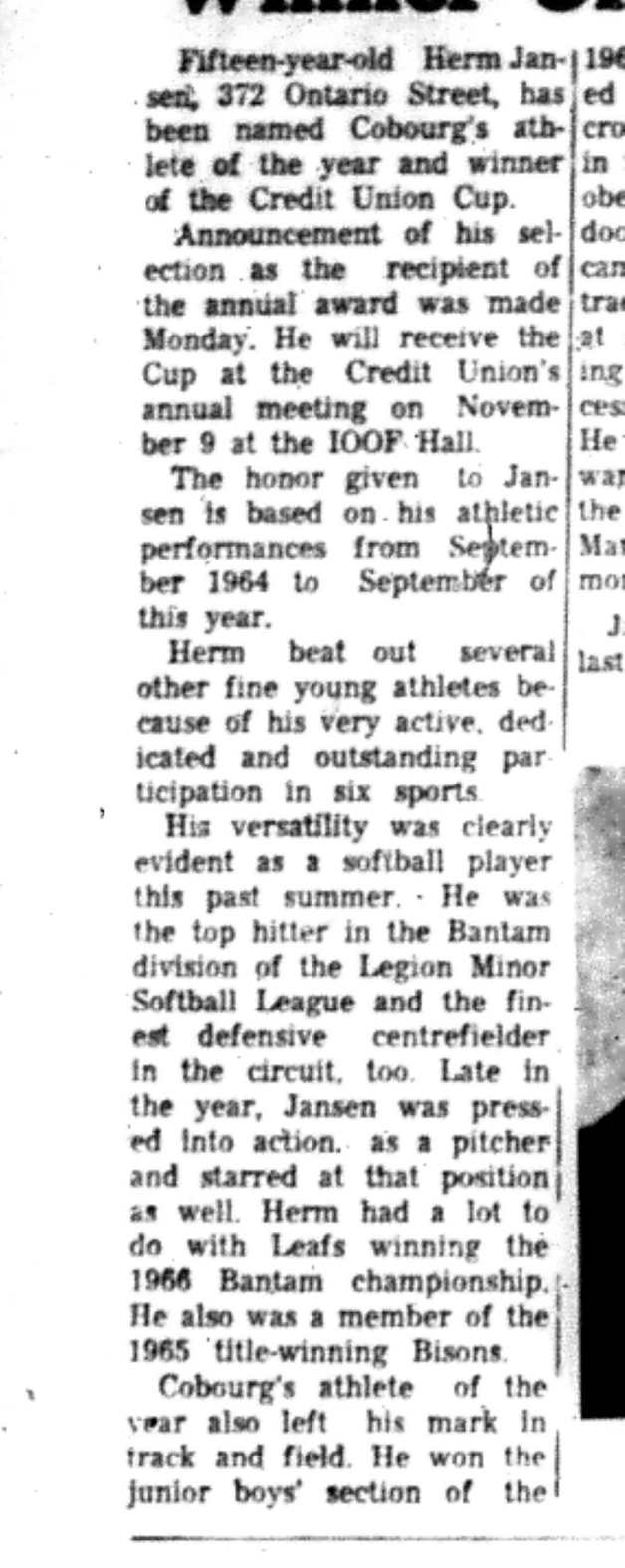 1966-10-19 Sports -Mixed -Cobourg Athelete Of The Year-B
