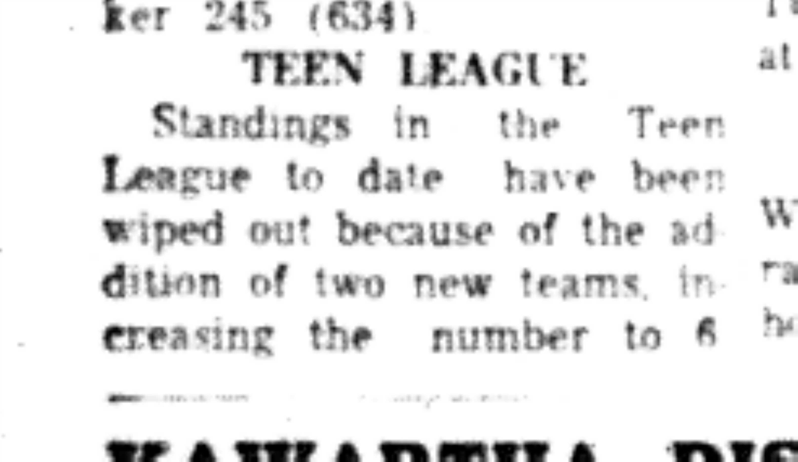 1966-10-26 Bowling -Mixed -Teen League Results