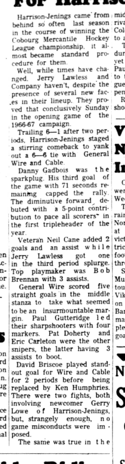 1966-10-26 Hockey -Men -CMHL -Harrison Jennings vs General Wire-B