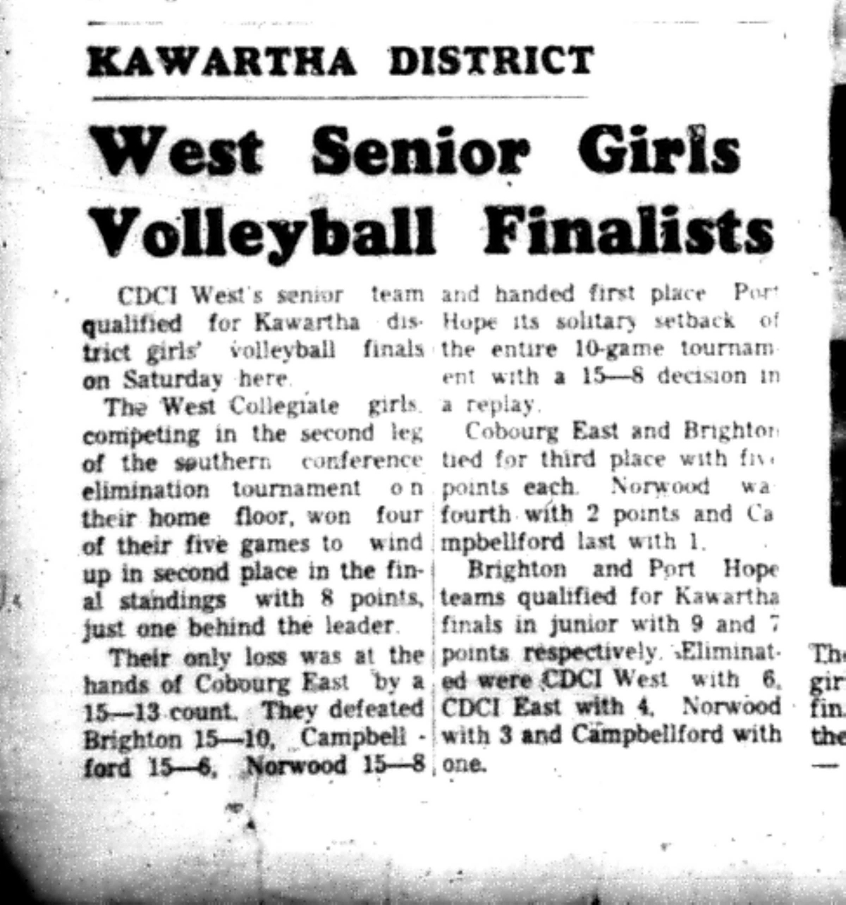 1966-10-26 School -Volleyball -Girls -CDCI West Finishes First-A