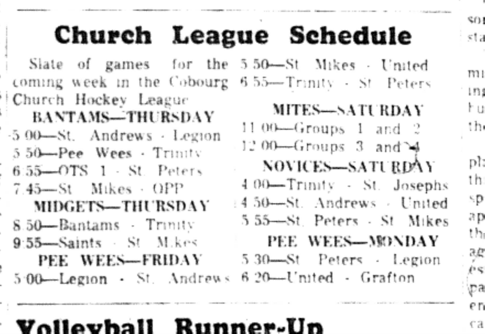 1966-11-02 Hockey -Boys -CCHL Schedule