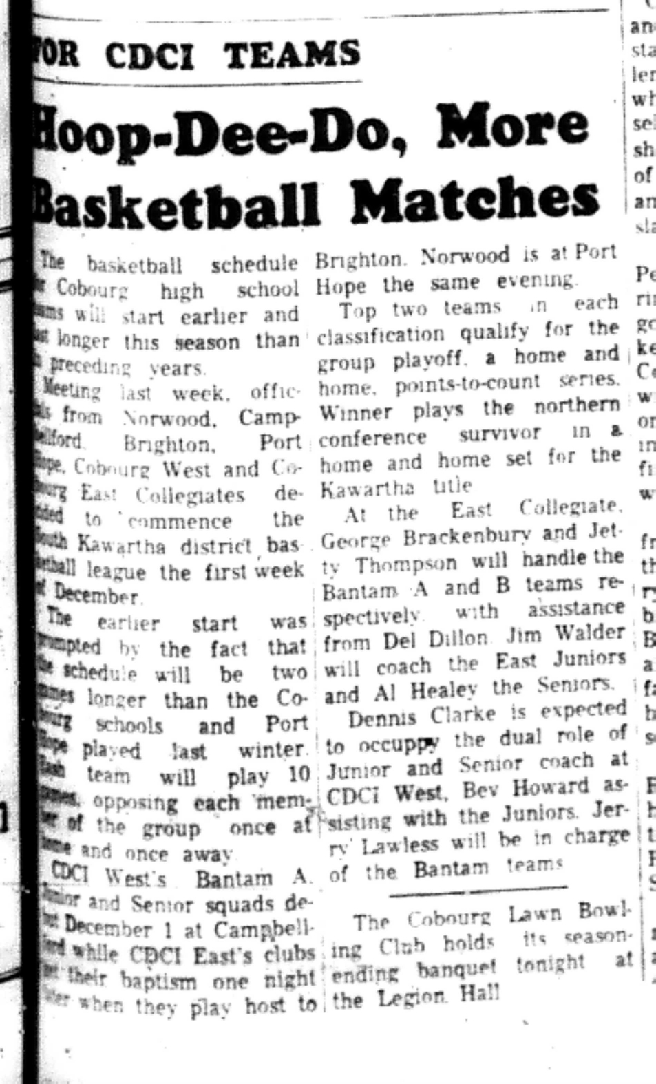 1966-11-02 School -Basketball -Boys -CDCI Begins Basketball Season