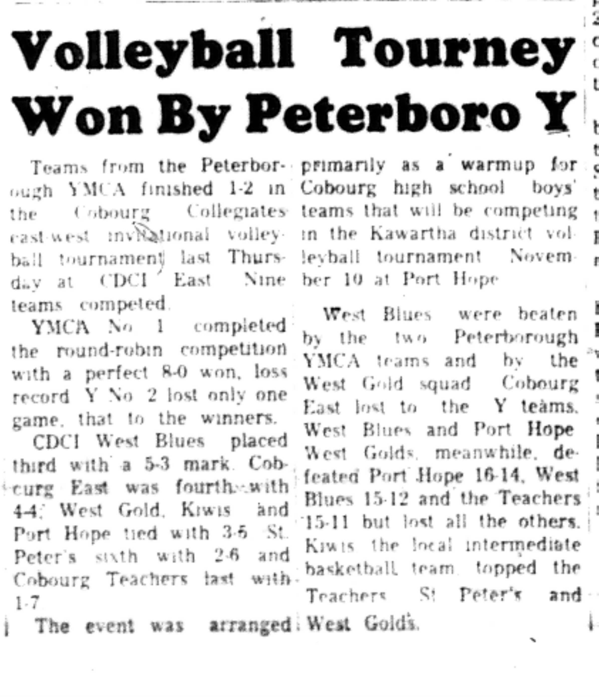 1966-11-02 Volleyball -Girls -Peterborough Wins Cobourg Tournament