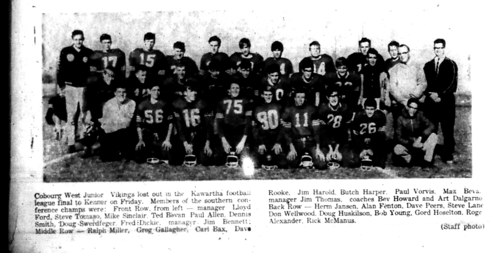 1966-11-09 School -Football -Boys -CDCI West Junior Team Photo