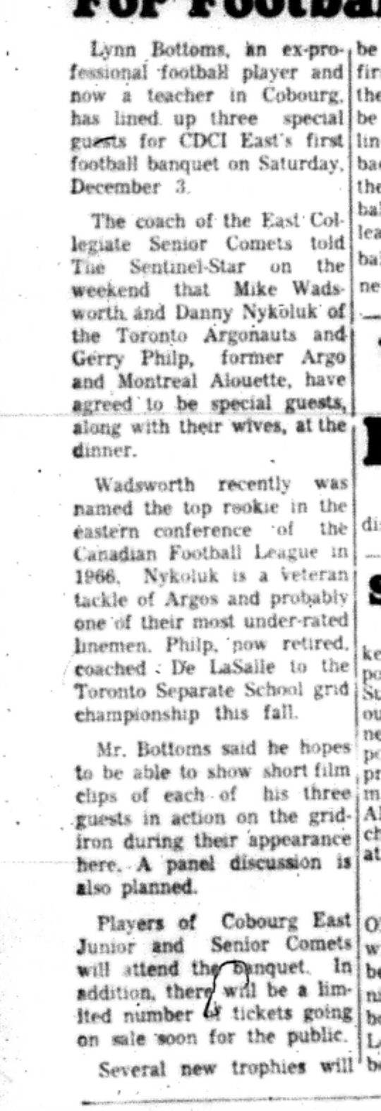 1966-11-16 School -Football -Boys -CDCI East Upcoming Banquet-B