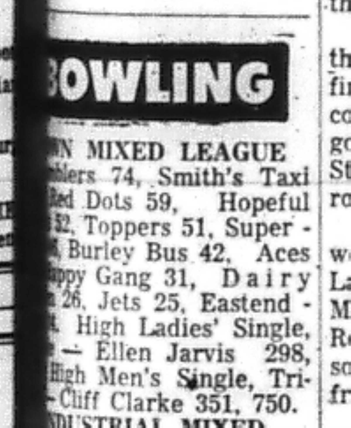 1966-12-07 Bowling -Mixed -Town Mixed Results