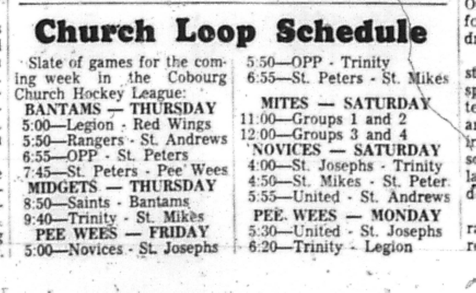 1966-12-07 Hockey -Boys -CCHL Schedule