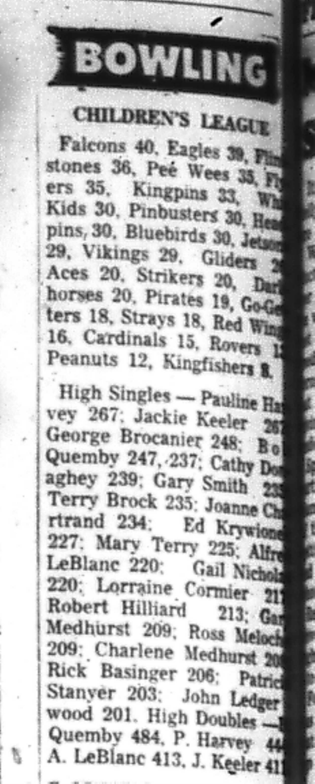 1966-12-14 Bowling -Mixed -Childrens League Results